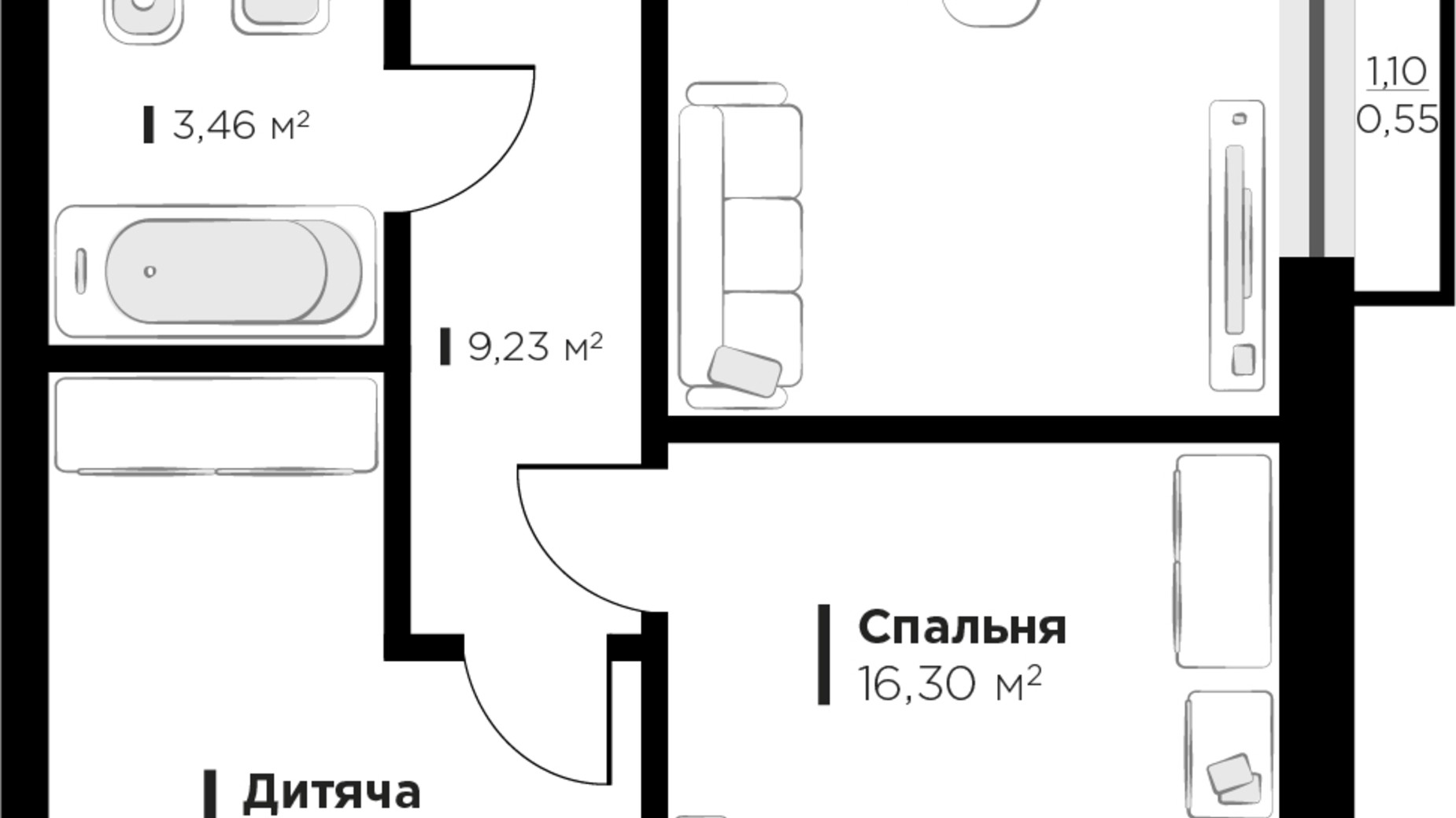 Планировка 2-комнатной квартиры в ЖК ARTHOUSE park 62.2 м², фото 235678