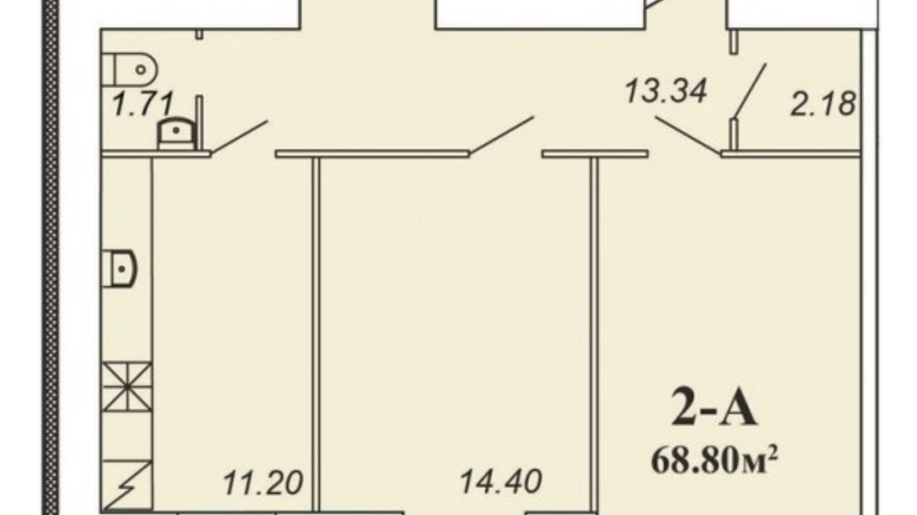 Планування 2-кімнатної квартири в ЖК Парковий 68.8 м², фото 235754