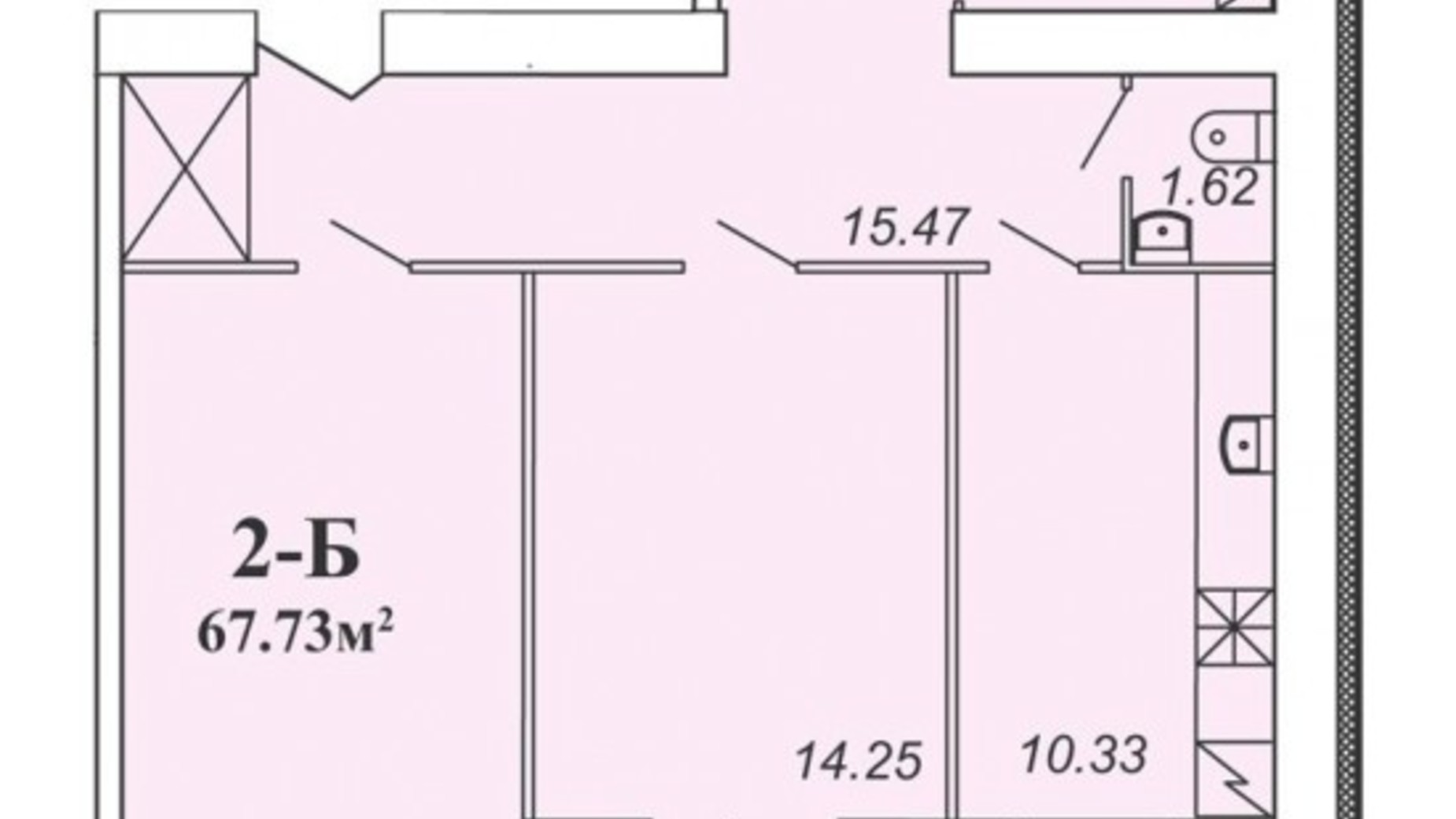 Планування 2-кімнатної квартири в ЖК Парковий 67.73 м², фото 235757