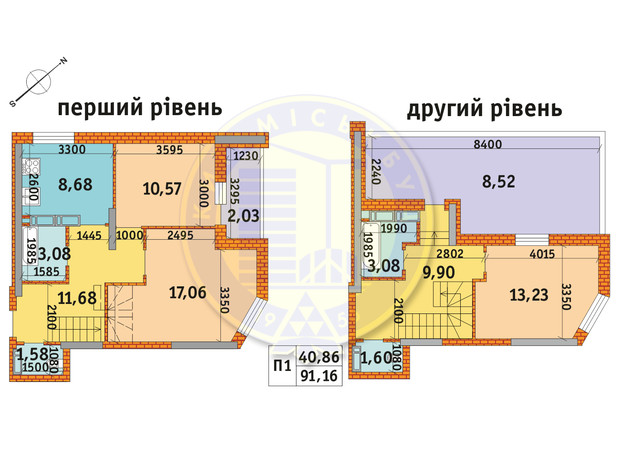 ЖК Оберіг-2: планування 3-кімнатної квартири 91.16 м²