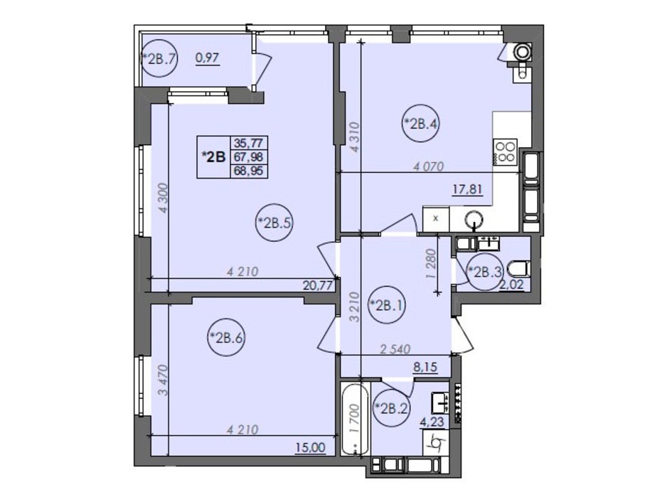 Планування 2-кімнатної квартири в ЖК Panorama 68.95 м², фото 235997 Планування 2-кімнатної квартири в ЖК Panorama 68.95 м², фото 235997