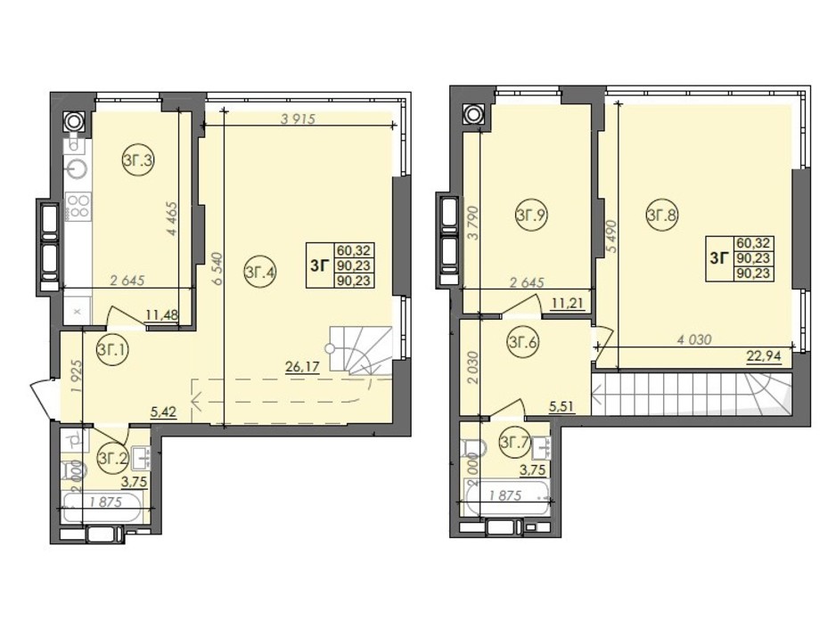 Планировка многоуровневой квартиры в ЖК Panorama 90.23 м², фото 236001 Планировка многоуровневой квартиры в ЖК Panorama 90.23 м², фото 236001