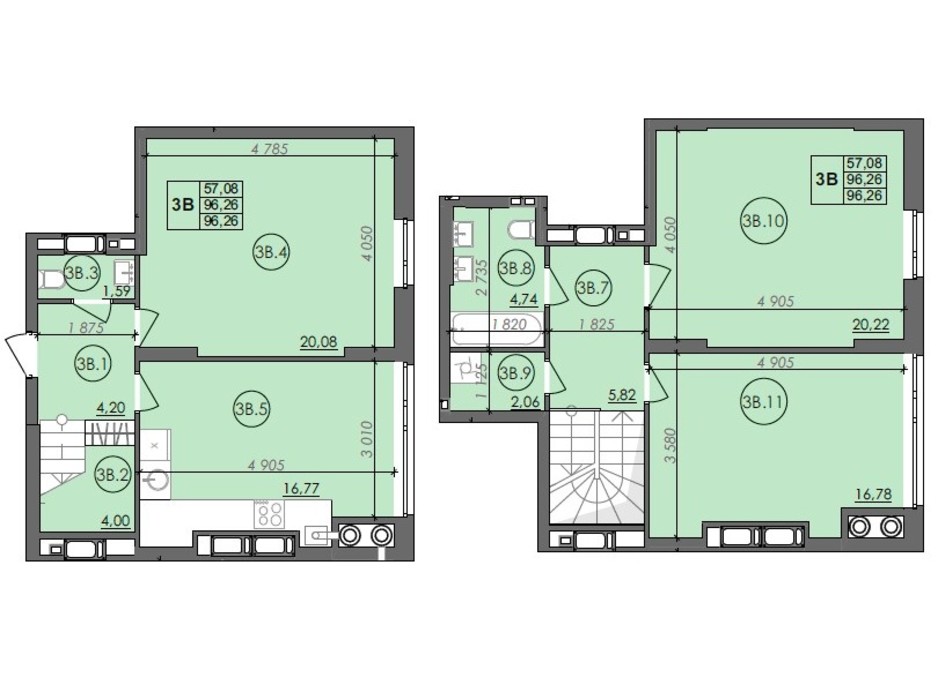 Планировка многоуровневой квартиры в ЖК Panorama 96.26 м², фото 236002 Планировка многоуровневой квартиры в ЖК Panorama 96.26 м², фото 236002
