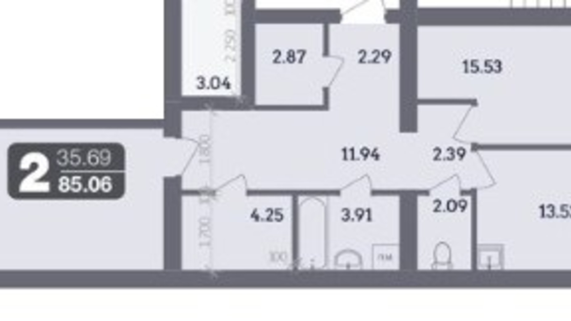 Планировка 2-комнатной квартиры в ЖК Стандарт 79.39 м², фото 236065