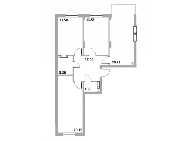 ЖК Green Side: планировка 3-комнатной квартиры 86.4 м²