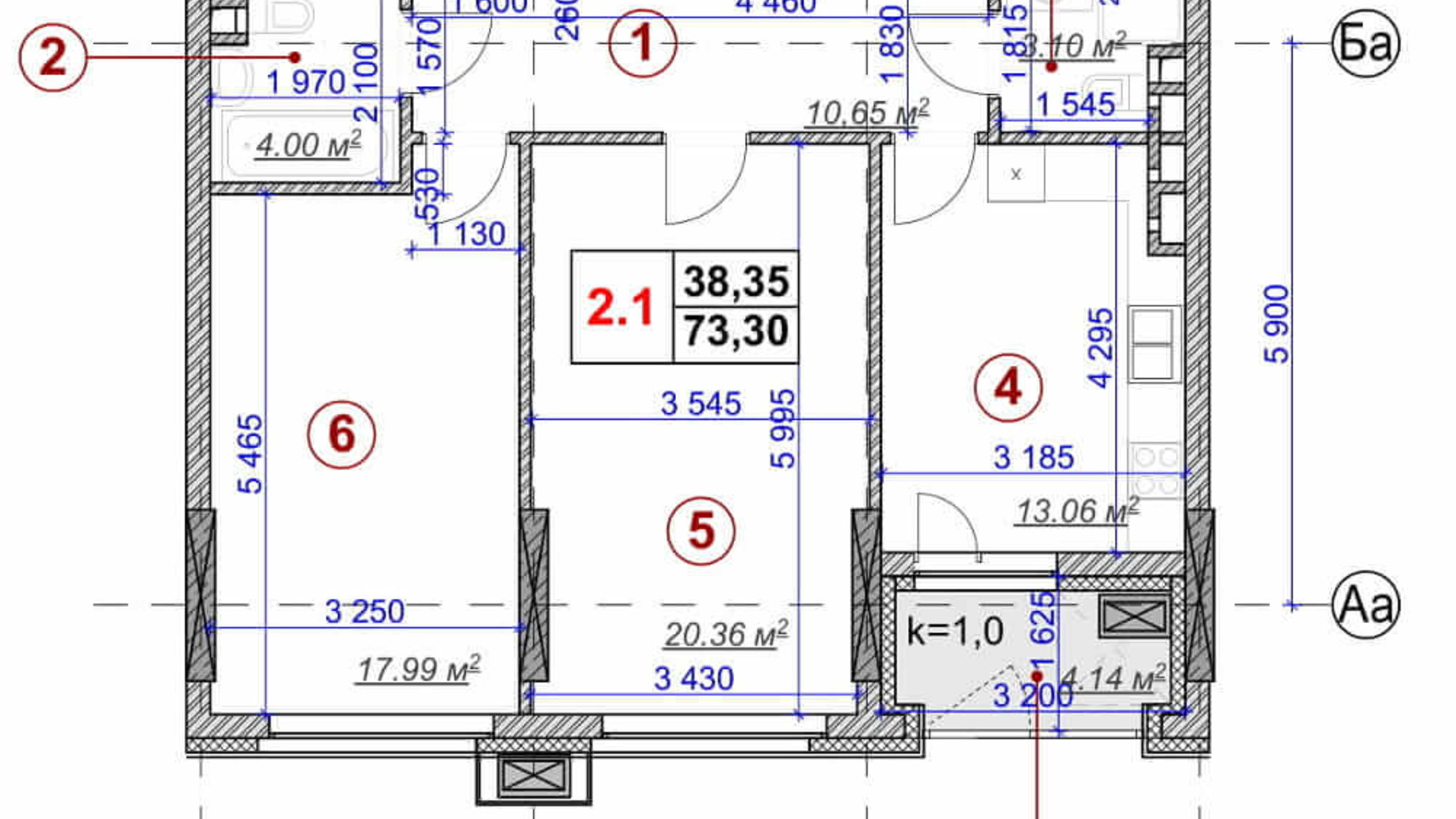 Планування 2-кімнатної квартири в ЖК Ярославів Град 73.3 м², фото 236266