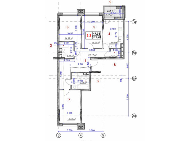 ЖК Ярославов Град: планировка 3-комнатной квартиры 101.2 м²