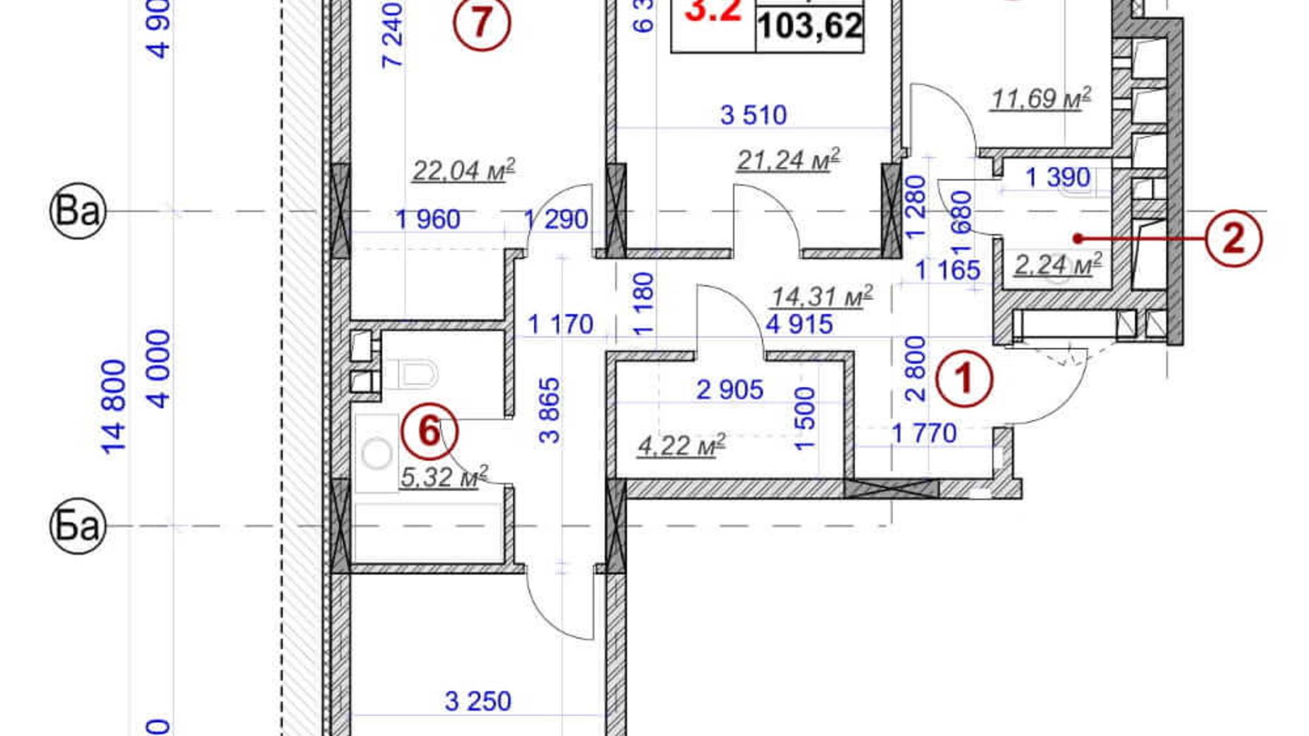 Планування 3-кімнатної квартири в ЖК Ярославів Град 103.62 м², фото 236272