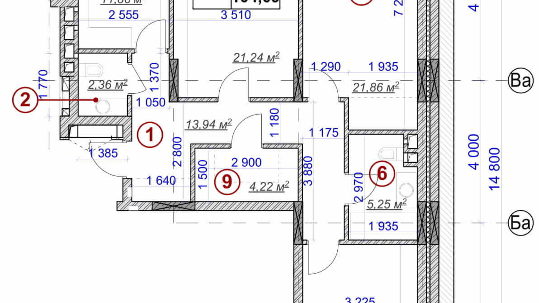 Планировка 3-комнатной квартиры в ЖК Ярославов Град 104.09 м², фото 236274