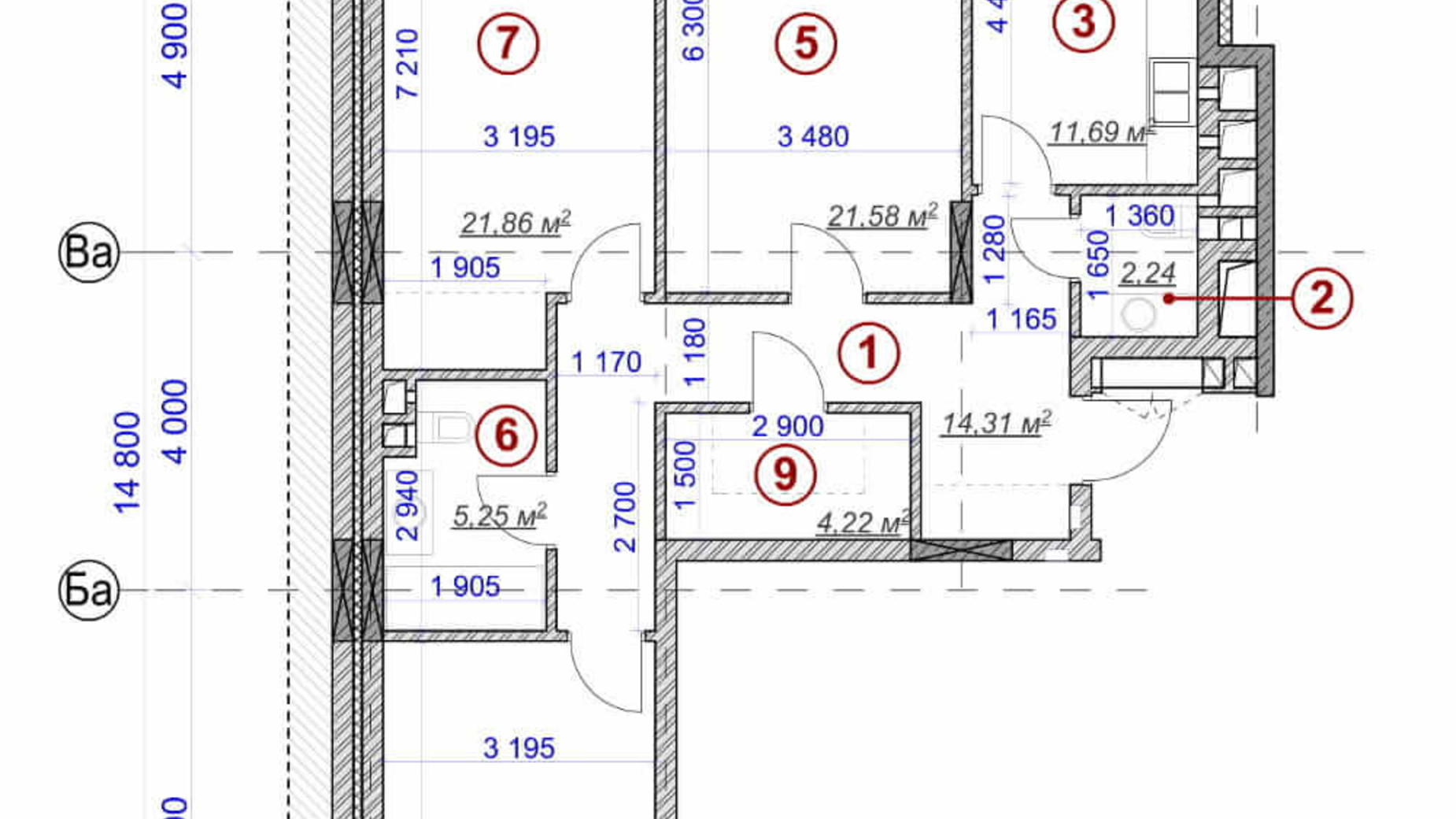 Планування 3-кімнатної квартири в ЖК Ярославів Град 104.51 м², фото 236277