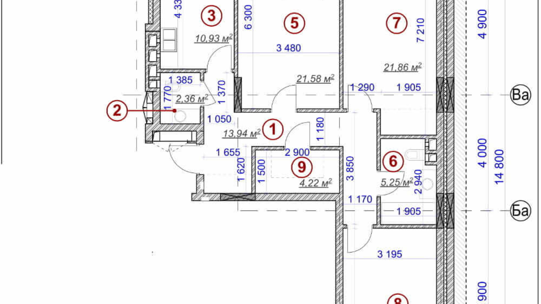 Планировка 3-комнатной квартиры в ЖК Ярославов Град 103.5 м², фото 236279