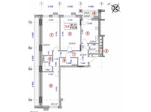 ЖК Ярославів Град: планування 3-кімнатної квартири 112.25 м²