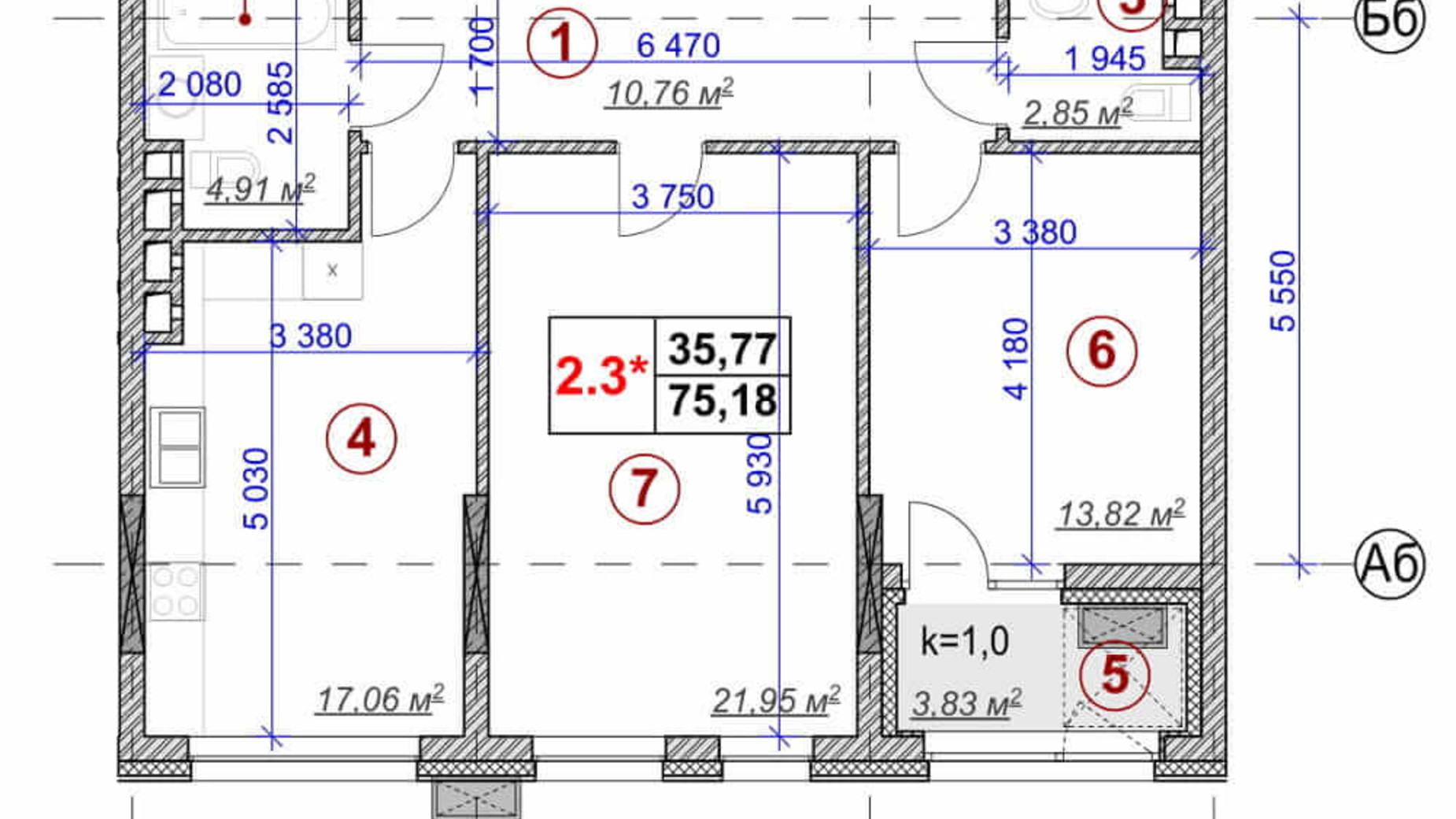 Планировка 3-комнатной квартиры в ЖК Ярославов Град 107.59 м², фото 236298