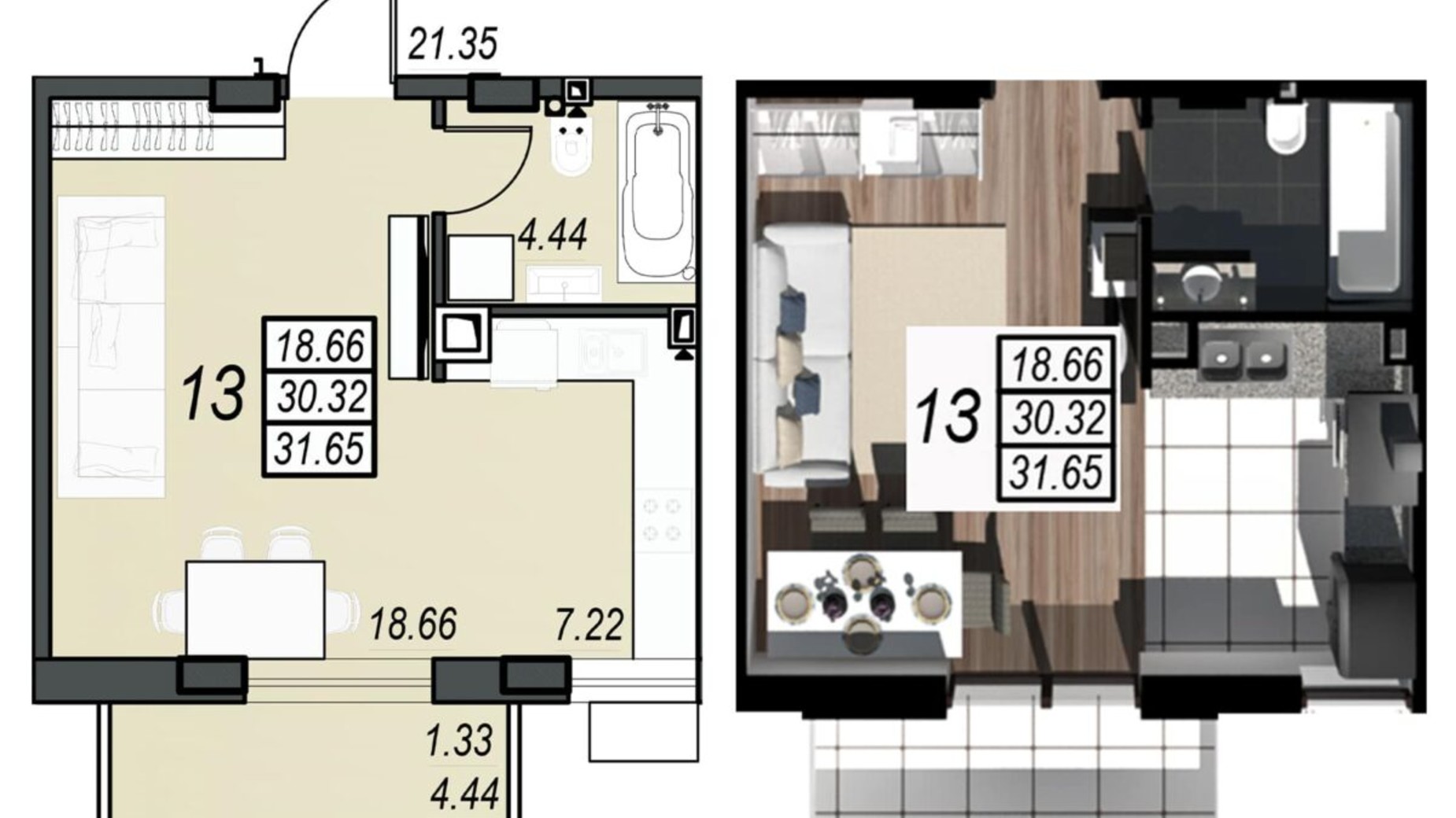 Планування смарт квартири в ЖК Sunrise City 30.13 м², фото 236332