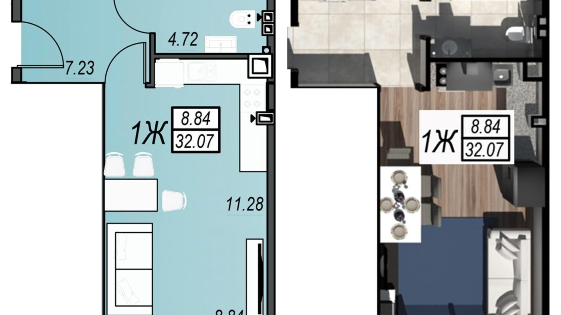 Планировка смарт квартиры в ЖК Sunrise City 31.95 м², фото 236335