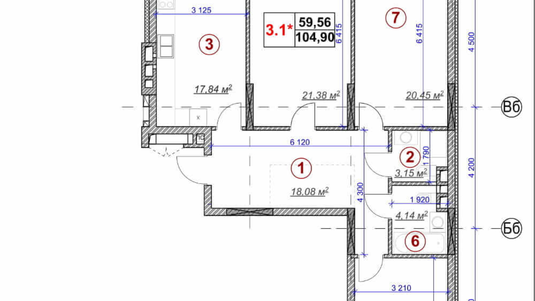 Планировка 3-комнатной квартиры в ЖК Ярославов Град 104.9 м², фото 236363