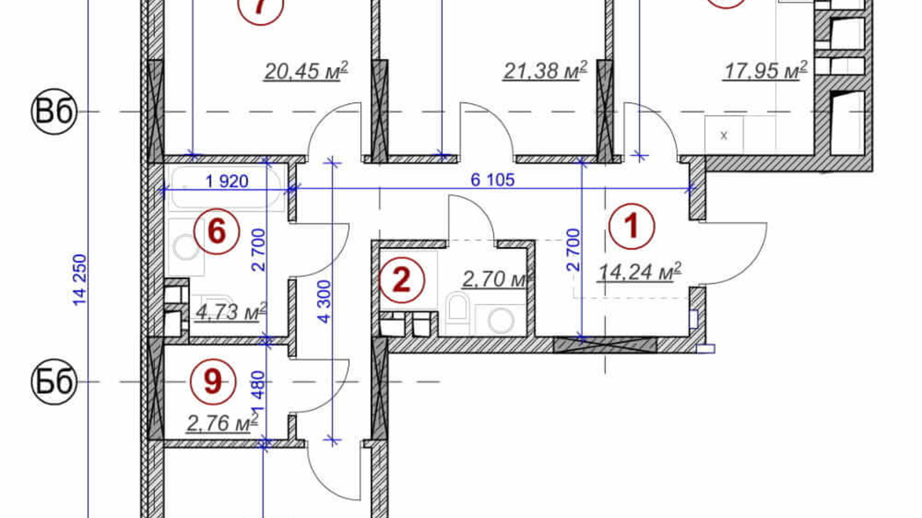 Планировка 3-комнатной квартиры в ЖК Ярославов Град 104.9 м², фото 236366