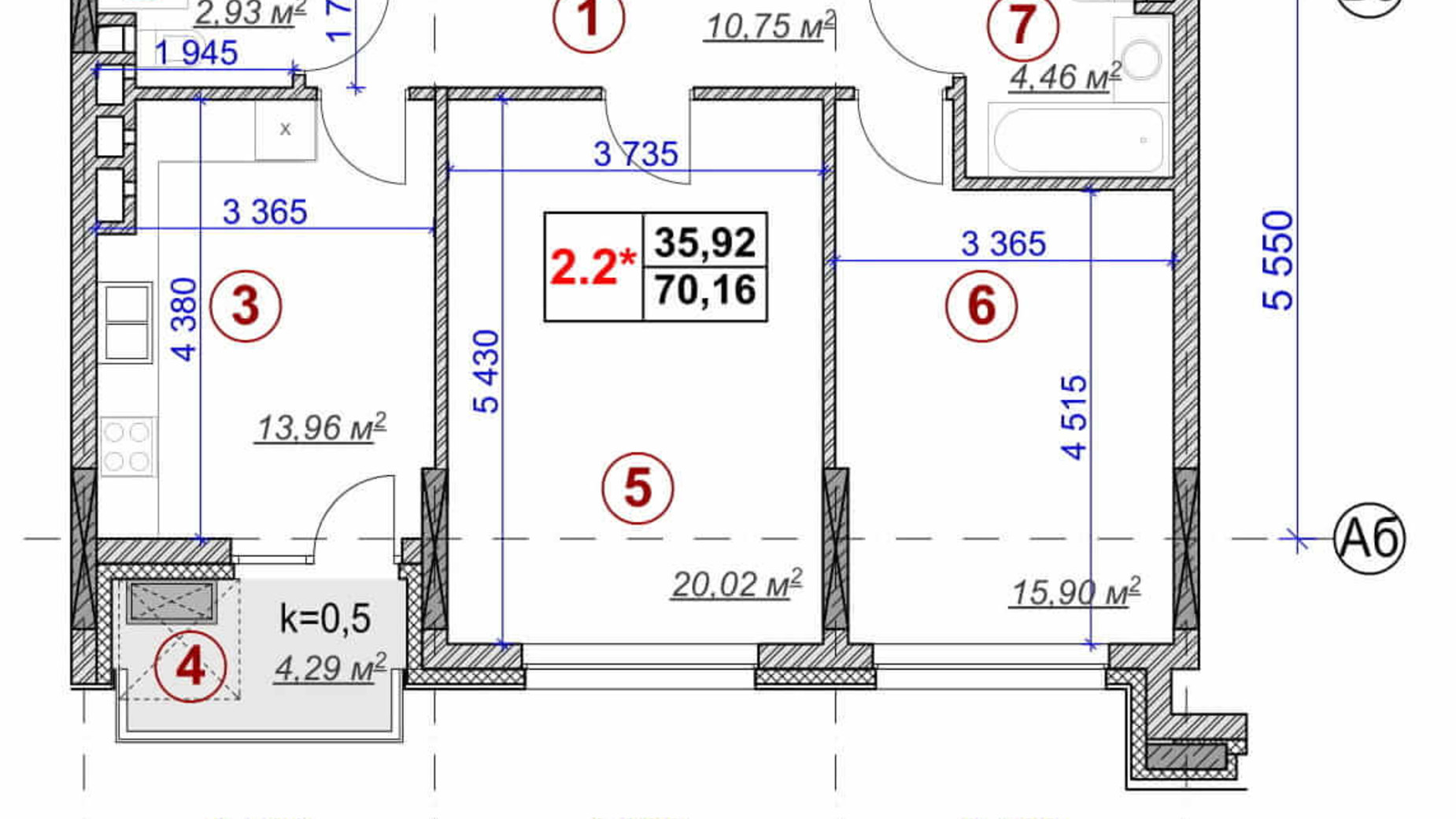 Планування 2-кімнатної квартири в ЖК Ярославів Град 70.16 м², фото 236375