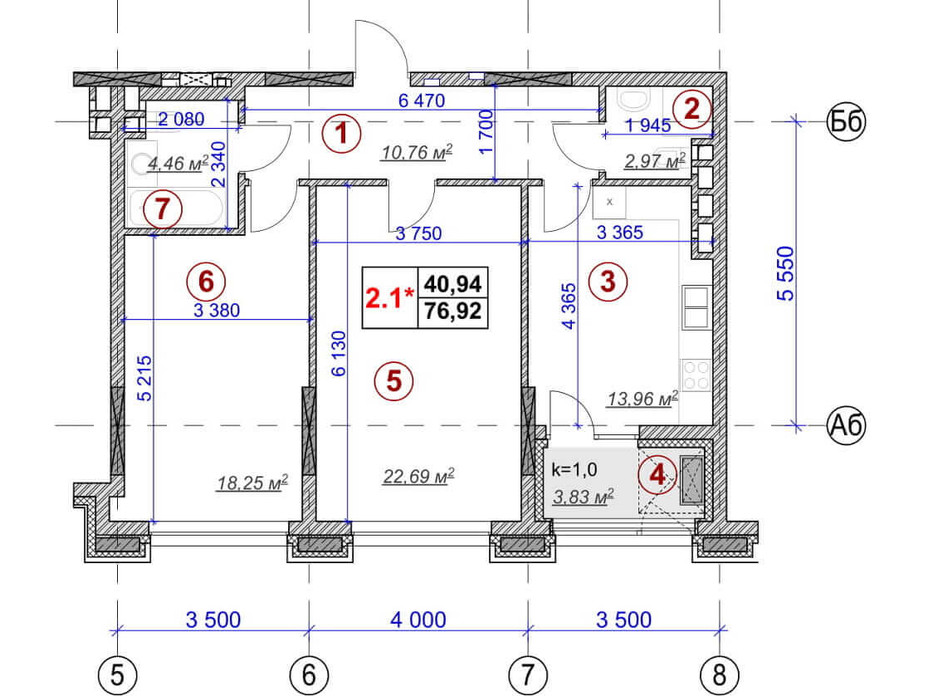 Планировка 2-комнатной квартиры в ЖК Ярославов Град 76.92 м², фото 236377 Планировка 2-комнатной квартиры в ЖК Ярославов Град 76.92 м², фото 236377