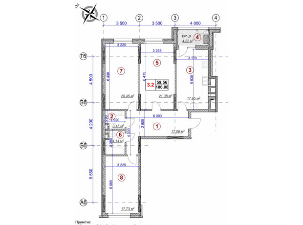 ЖК Ярославів Град: планування 3-кімнатної квартири 106.08 м²