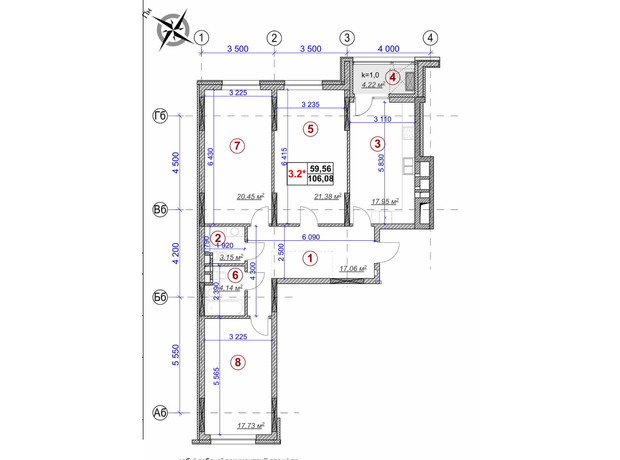 ЖК Ярославов Град: планировка 3-комнатной квартиры 106.08 м²