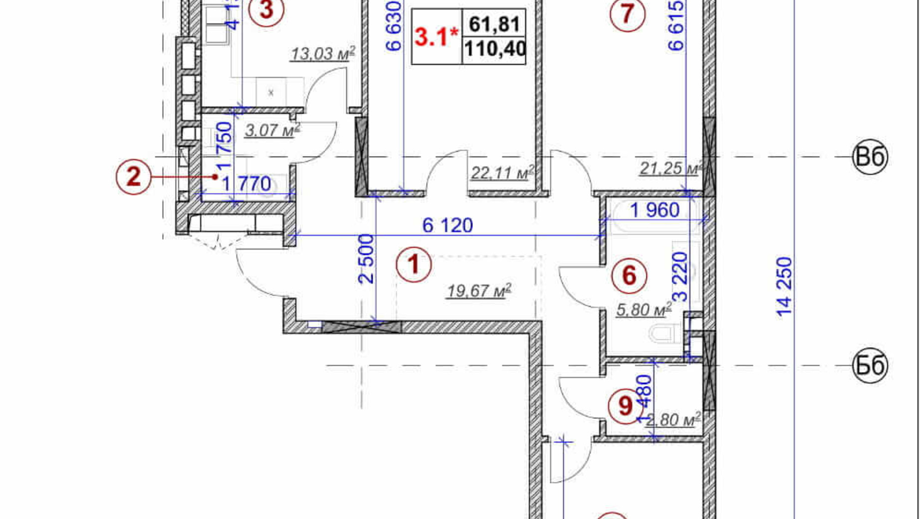 Планировка 3-комнатной квартиры в ЖК Ярославов Град 110.4 м², фото 236380