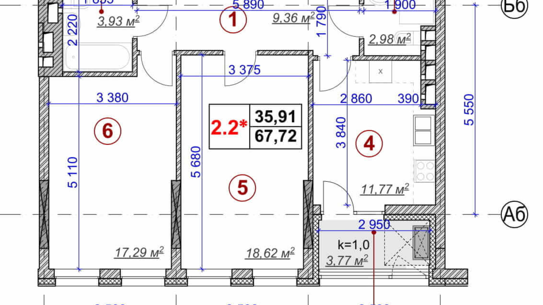 Планировка 2-комнатной квартиры в ЖК Ярославов Град 67.72 м², фото 236384