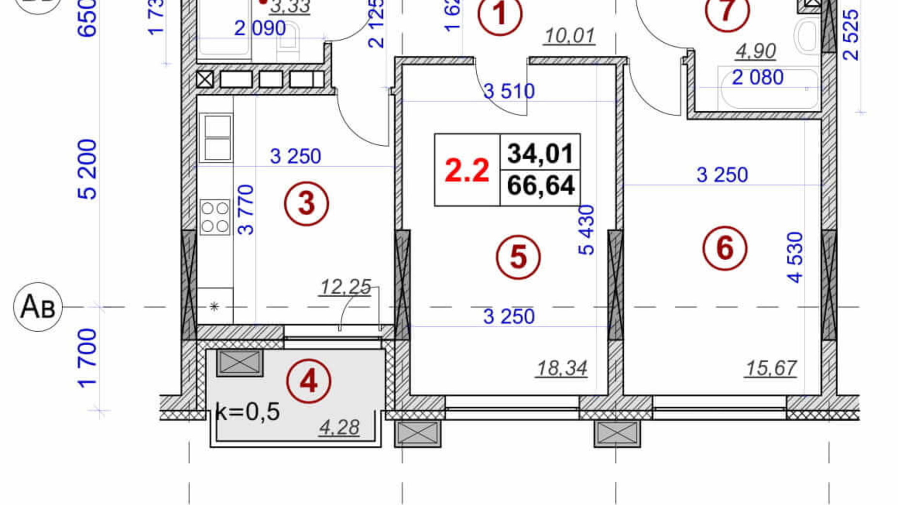 Планування 2-кімнатної квартири в ЖК Ярославів Град 66.64 м², фото 236387