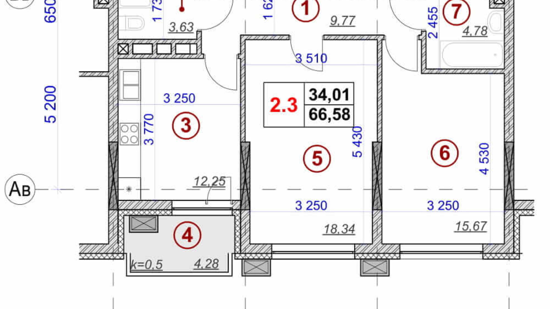 Планування 2-кімнатної квартири в ЖК Ярославів Град 66.58 м², фото 236388