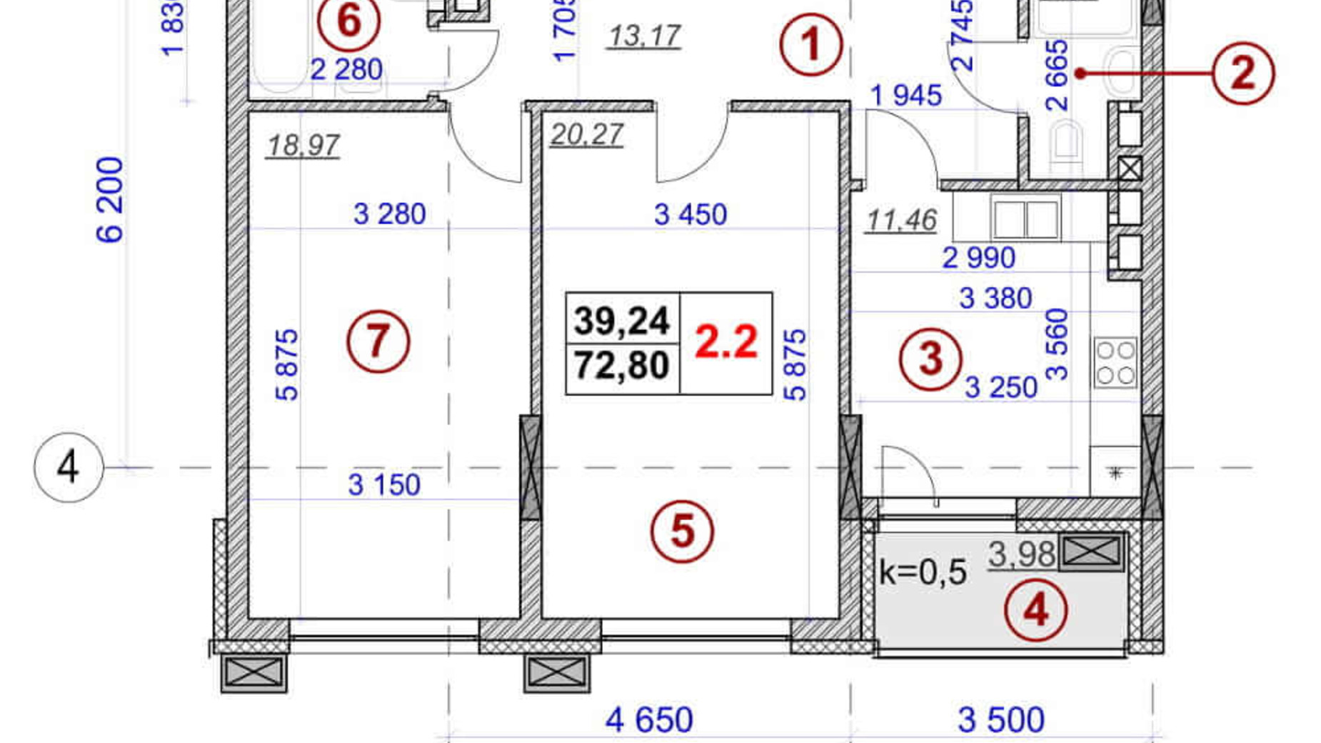 Планування 2-кімнатної квартири в ЖК Ярославів Град 72.8 м², фото 236393