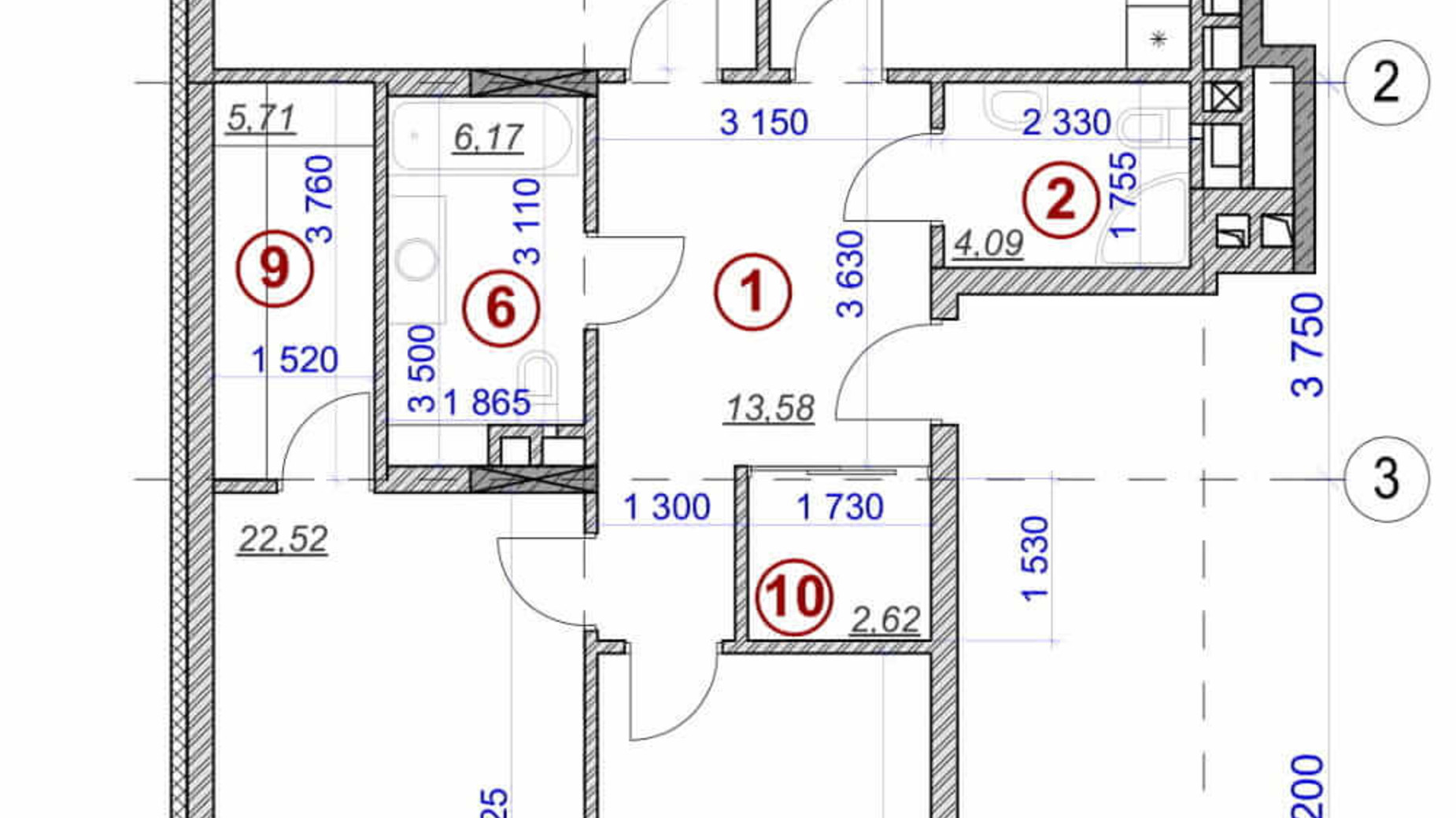 Планировка 3-комнатной квартиры в ЖК Ярославов Град 126.63 м², фото 236395