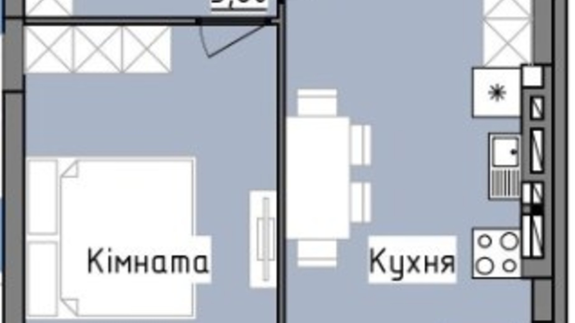 Планування 1-кімнатної квартири в ЖК R2 residence 49.07 м², фото 236422