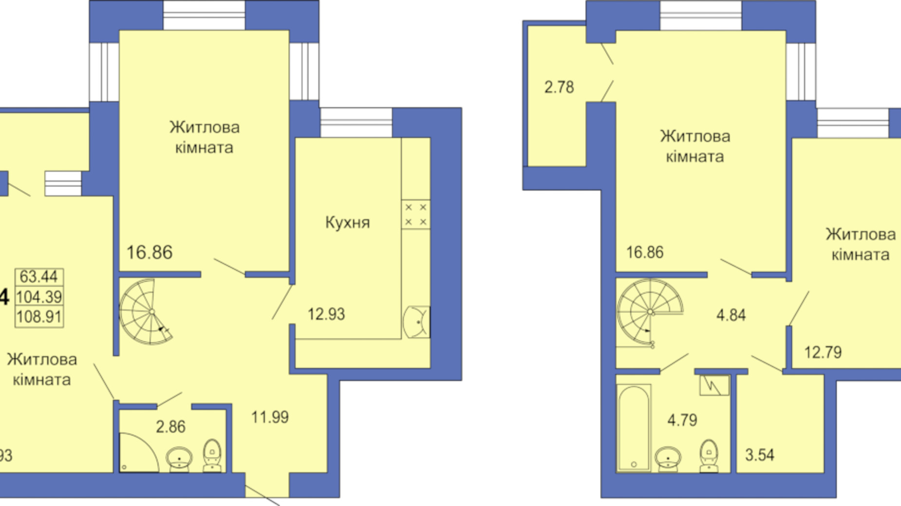 Планування багато­рівневої квартири в ЖК вул. Миру 108.9 м², фото 236519