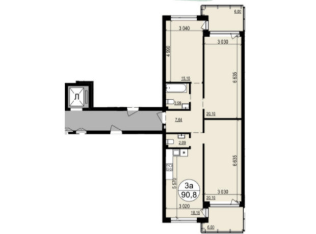 ЖК Грінвуд-2: планування 3-кімнатної квартири 90.8 м²