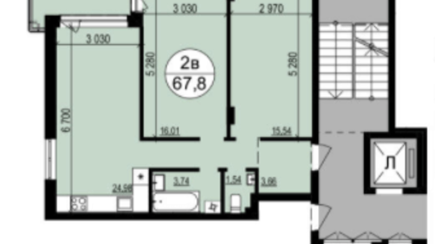 Планировка 2-комнатной квартиры в ЖК Гринвуд-2 67.8 м², фото 236872