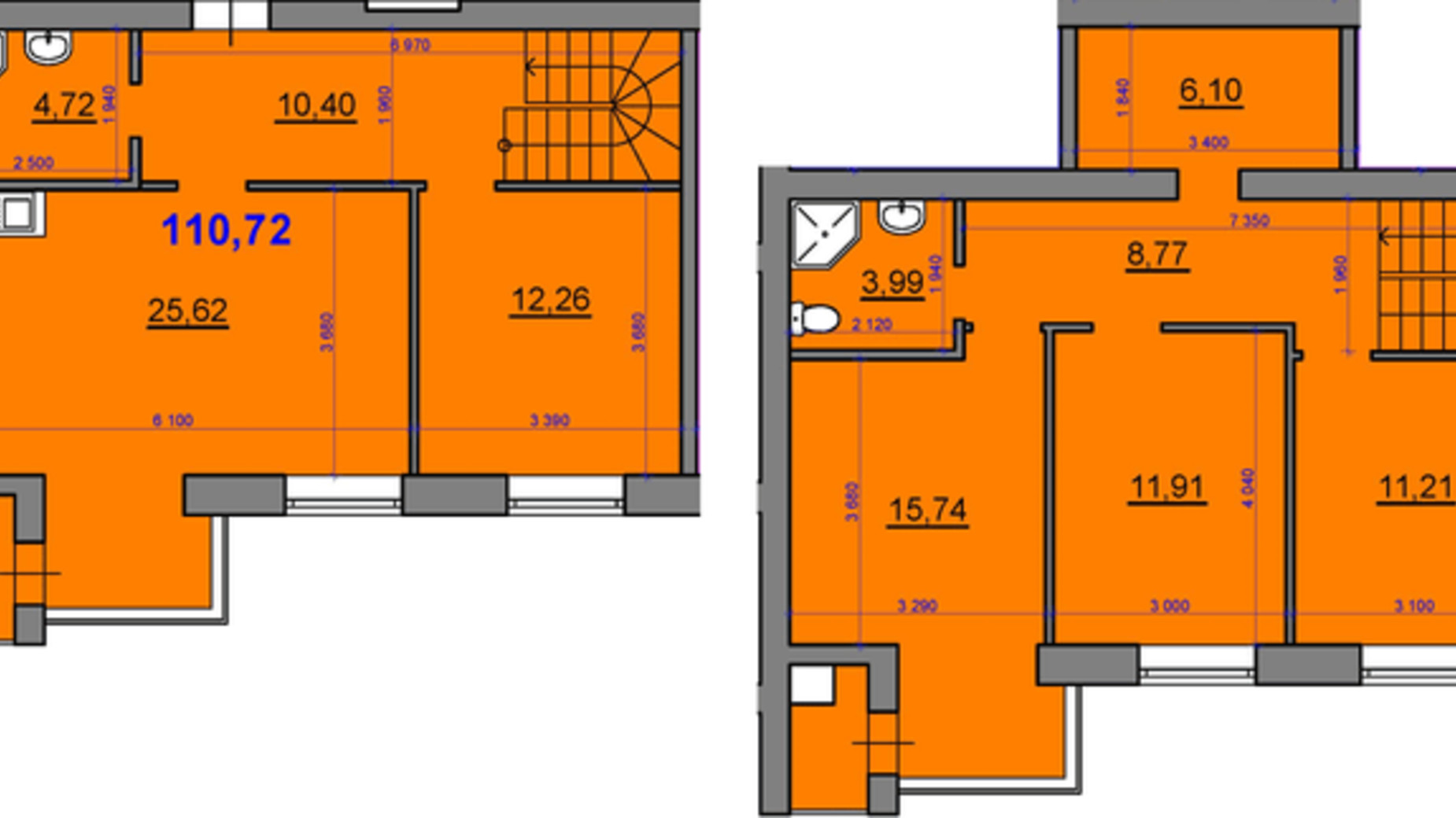 Планировка много­уровневой квартиры в ЖК У-Квартал 112.22 м², фото 236927