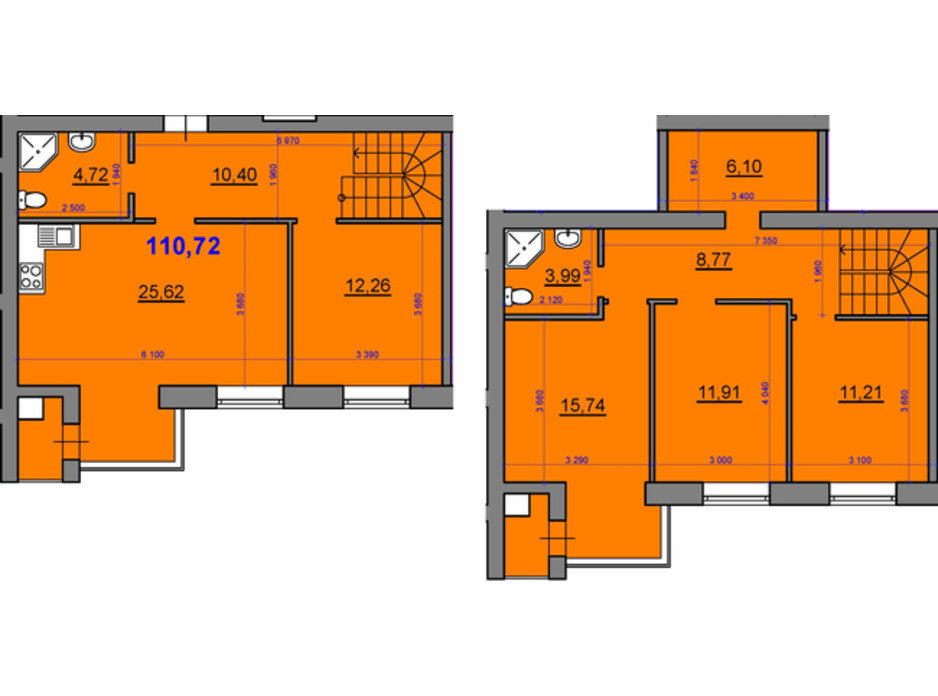 Планування багаторівневої квартири в ЖК Уютний квартал 110.72 м², фото 236927 Планування багаторівневої квартири в ЖК Уютний квартал 110.72 м², фото 236927