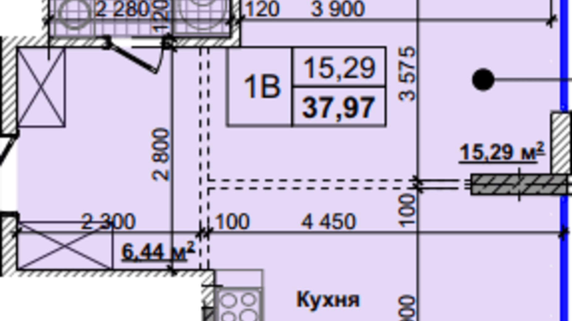 Планировка 1-комнатной квартиры в ЖК Новые Теремки 37.97 м², фото 237398