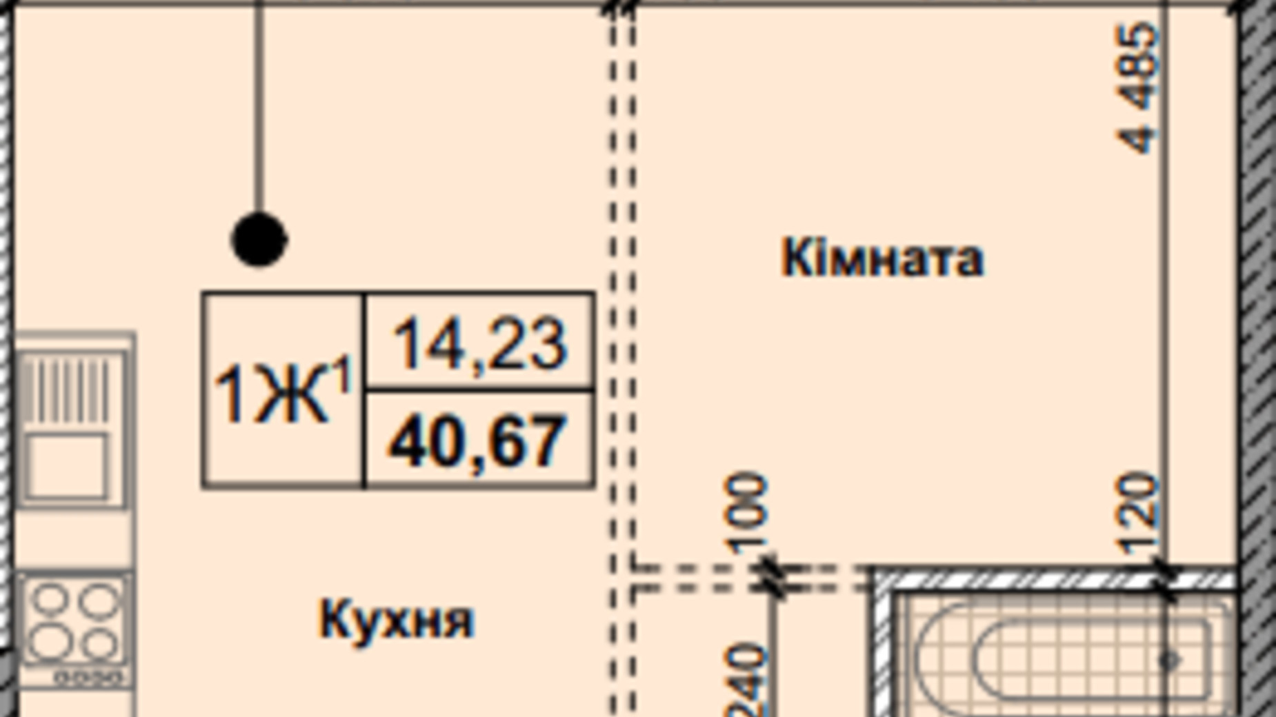 Планировка 1-комнатной квартиры в ЖК Новые Теремки 40.67 м², фото 237400