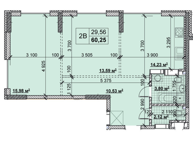 ЖК Новые Теремки: планировка 2-комнатной квартиры 60.25 м²