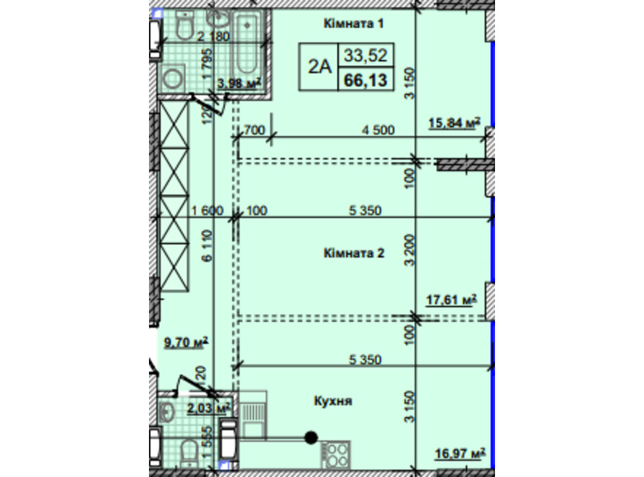 Планировка 2-комнатной квартиры в ЖК Новые Теремки 66.13 м², фото 237407 Планировка 2-комнатной квартиры в ЖК Новые Теремки 66.13 м², фото 237407