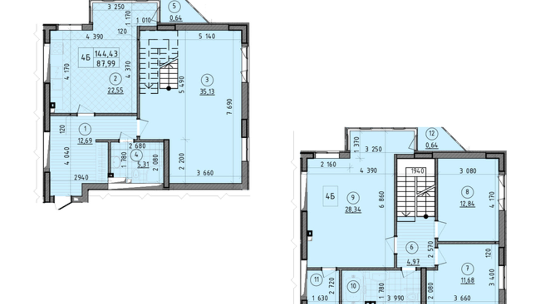 Планування багато­рівневої квартири в ЖК Зеніт 144.43 м², фото 237748