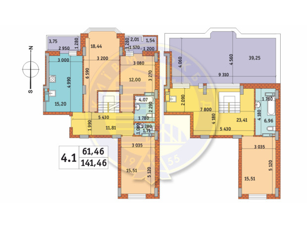ЖК Чаривне Мисто: планировка 4-комнатной квартиры 141.45 м²
