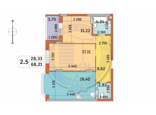 ЖК Чаривне Мисто: планировка 2-комнатной квартиры 68.21 м²