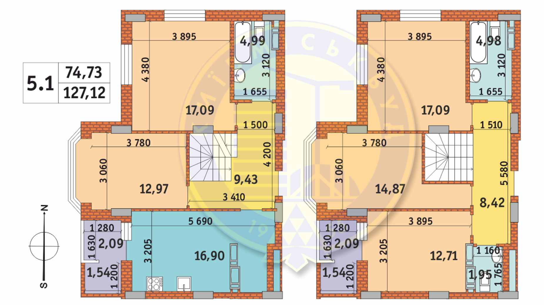 Планировка 5-комнатной квартиры в ЖК Чаривне Мисто 127.12 м², фото 237816