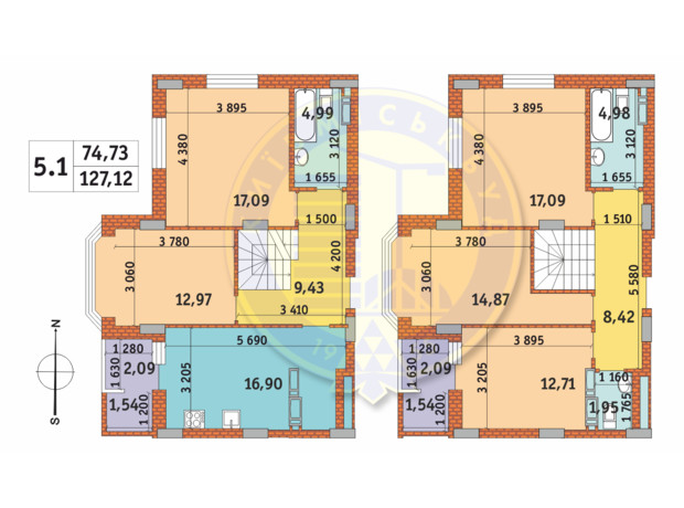 ЖК Чарівне Місто: планування 5-кімнатної квартири 127.12 м²