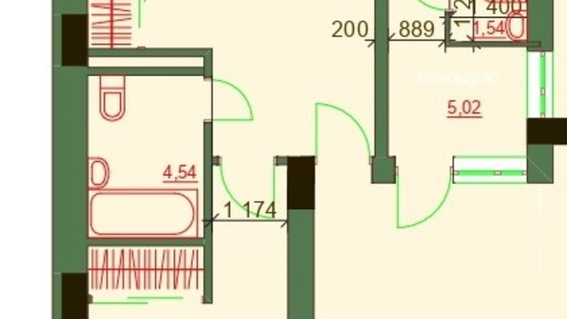 Планировка 1-комнатной квартиры в ЖК Карат 55.56 м², фото 237875