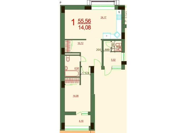 ЖК Карат: планировка 1-комнатной квартиры 55.56 м²