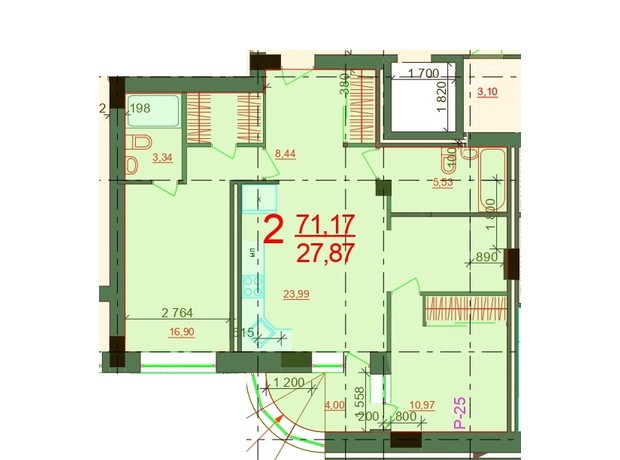 ЖК Карат: планування 2-кімнатної квартири 71.17 м²