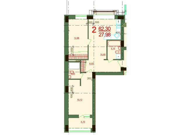 ЖК Карат: планировка 2-комнатной квартиры 62.3 м²